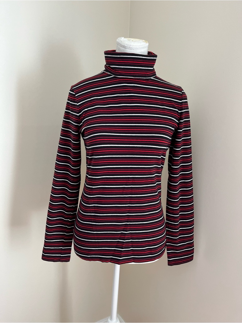 Liz Claiborne Black, Red & White Striped Turtleneck Long-Sleeve Top